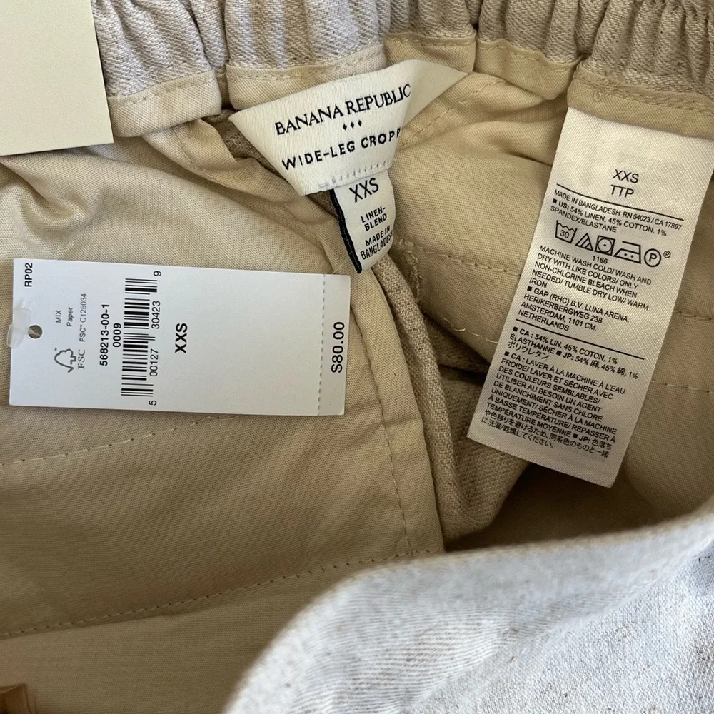NWT Banana Republic Wide Leg Cropped Linen Blend Pant Size XXS